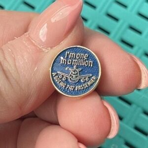 Vintage Boeing 747 Passenger I'm One In A Million Blue Enamel Aviation Lapel Pin